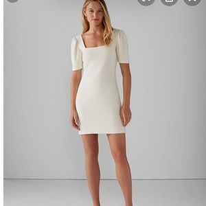 Club monaco puff sleeve mini dress cream small nwt